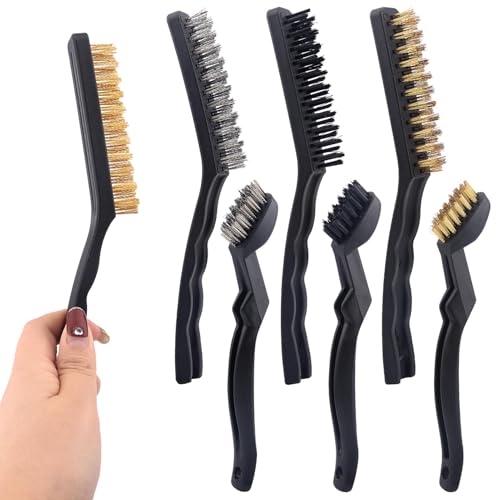 Image of 6pcs Scratch Brushes, with Curved Handle Grip Wire Brushes Cleaning Set for Rust Removal, Dirt & Paint Scrubbing with Deep Cleaning (Black)