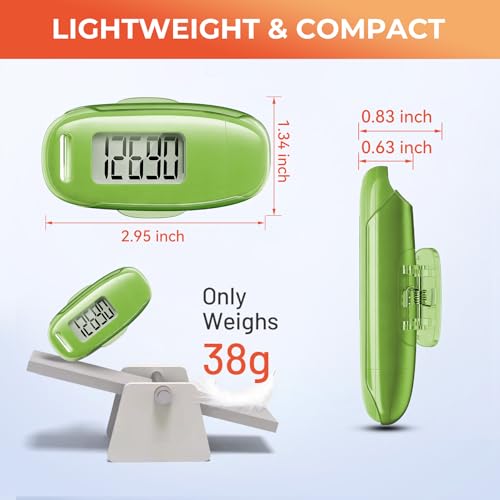 Image of 3D Pedometer for Walking, Simple Walking Step Counter with Removable Clip and Strap, USB Rechargeable Step Tracker with Backlight, Accurate Step Counter for Men Women Seniors - Green