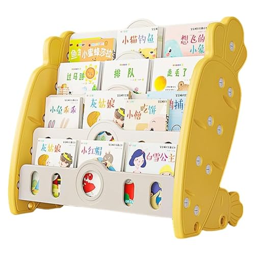 絵本棚 キッズ絵本ラック 本棚 おもちゃ 収納ラック 大容量 200冊収納でき 子供用シェルフ ブックケース 本収納 本箱 子供用本棚 可愛い 組み立て簡単 キッズラック 子供部屋収納 入学 入園 出産祝い プレゼント (71.5*36.5*66cm,イエ