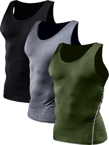 Image of NELEUS Men's 3 Pack Athletic Compression Under Base Layer Sport Tank Top