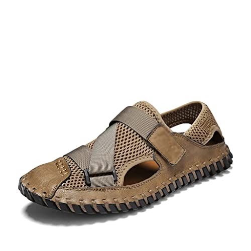 Men Sandals Casual Beach Shoes Male Outdoor Slippers Sport Leather Non-Slip Flats Plus Size(42)