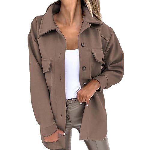 Manteau chaud femme mi-long style veste shacket kaki à col trench XL