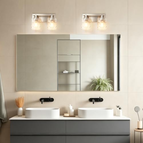 Image of Bathroom Light Fixtures,2-Light Brushed Nickel Vanity Lights Over Mirror