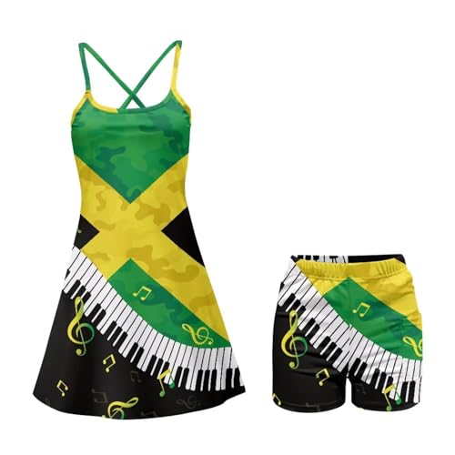 Xpyeesfuen Jamaica Athletic Dress for Women Mini U Neck Sleeveless Built in Shorts with Pockets Music Tennis Golf Graduation All-Day Comfort