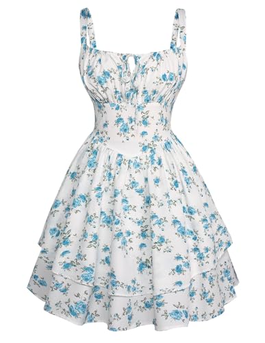 Image of Scarlet Darkness Floral Mini Corset Dress for Women Teen 2026 Summer Spring Flowy A-Line Sundress with Pockets