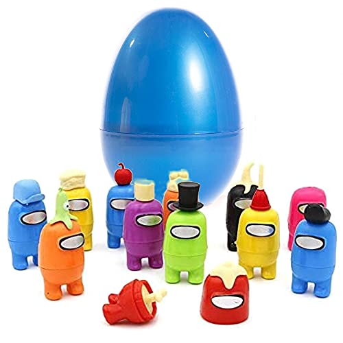 COOLINKO 12 pcs Toy Filled Among Us Playset Figures 3 Inches Inside Jumbo Plastic Easter Egg - Perfect for Cake Toppers, Egg Surprise Party Favor, Easter Egg Hunt, or Stocking Stuffer