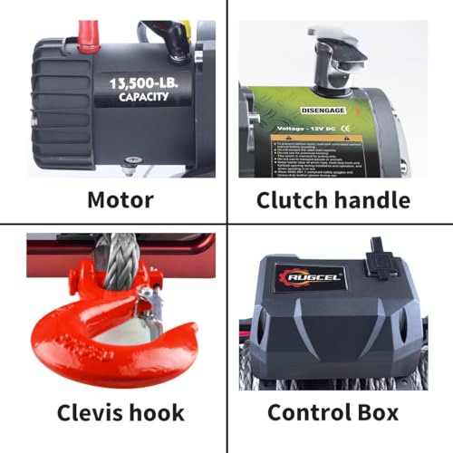 RUGCEL WINCH 13500lb Synthetic Rope+10T Snatch Block miniatura 4