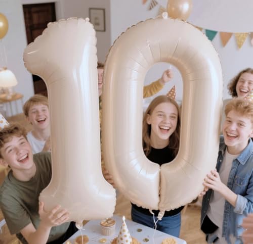 Image of 0 Balloon 40 inch Cream Number Balloons for 10th Birthday Party Decorations | Saturated Color, Large 40 inch, With Inflation Straw & Hanging Holes, Great for Wedding, Anniversary, Thanksgiving, Christmas