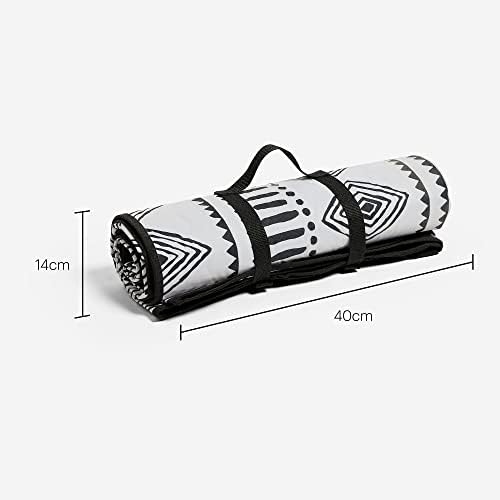 BTFY Printed Picnic Blanket - Large Aztec Boho Print Picnic Rug for Garden & Outdoors - Portable Travel Mat w/Handle - Waterproof, Lightweight, Durable & Easy Clean - Black & White - 145cm x 180cm