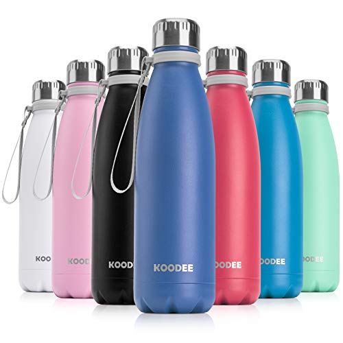Koodee Trinkflasche Edelstahl Thermosflasche 500ml Vakuum Auslaufsicher Wasserflasche BPA-frei Sportflasche für Sport Outdoor, Büro, Fitness, Schule (Dunkel Blau) Cover