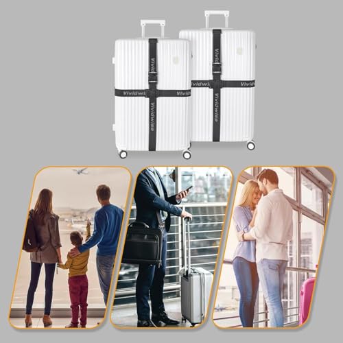 Image of Luggage Straps, Stretchable Luggage Connector Straps for Suitcases, Quick Release Buckle Add A Bag Adjustable Attachment Accessories Belts (Black, 1.73 inch W)