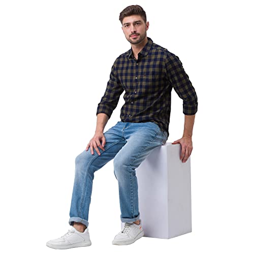 Image of Spykar Men's Cotton Checked Slim Fit Shirt