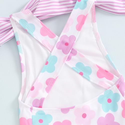 Image of Toddler Kids Girl One Piece Swimsuit Floral Sleeveless Backless Swimwear Bowknot Ruffled Bathing Suit Beachwear