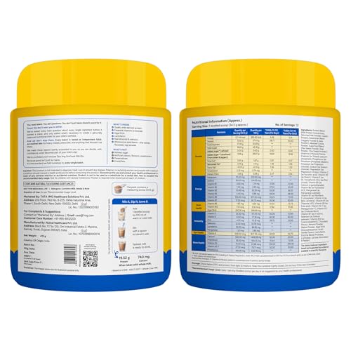 Image of Tata 1mg Grogood Kids Nutrition Drink Mix| With Lactoferrin for Immunity, 12g Protein & Calcium | DHA, 21 Vitamins & Minerals | No Refined Sugar | Chocolate Flavor (13+ Years)
