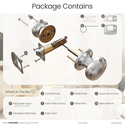 HOSOM Passage Door Knob, Satin Nickel Door Knobs Keyless Doorknobs for Interior Doors, Hallway, Closet and More, No Locking Door Handle, 1 Pack - Image 7