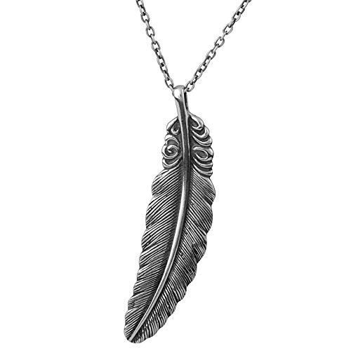 PZ Paz Creations 925 Sterling Silver Pendant Necklace For Men | Feather Textured Design With 22