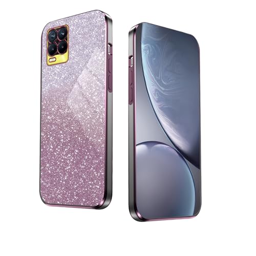Glitter Cover per Realme 8 Pro 8 4G Bordo Elettroplaccato Custodia Morbida con Adesivi Scintillio Anti-Graffio Case - Rosa