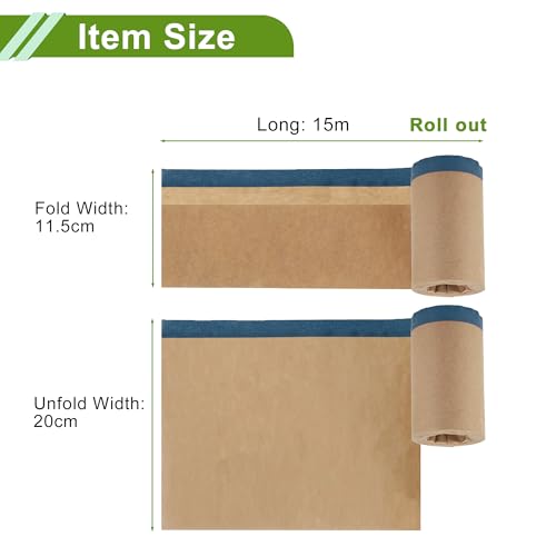 Image of Pre-Taped Masking Paper Automotive Paint Masking Paper Kraft Paper Natural Fiber Material 1 Pc 1500x20cm / 49.21ftx7.87 inch Brown Blue