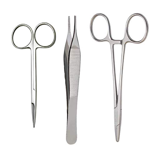 Image of Quality Suture Set of 3 Surgical Instrument, 6'' Needle Holder, 5'' Adson Dissecting Forceps, 4'' Iris Scissor, 100% Stainless Steel Suturing Kit for Practice, for Medical Students, Doctor