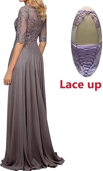 Chiffon Mother of The Bride Dresses for Wedding 1/2 Sleeve Sequin Laces Appliques Formal Evening Dress2