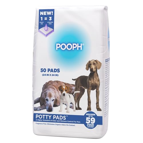 POOPH® Potty Pads™ – 50 Count – Superior Absorbency & Odor Control – Absorbs 59oz, Leak-Proof, Track-Proof, Spill-Proof – Quick-Dry, Disposable, 24x24 Inch – for Puppies, Seniors, Housebound Pets