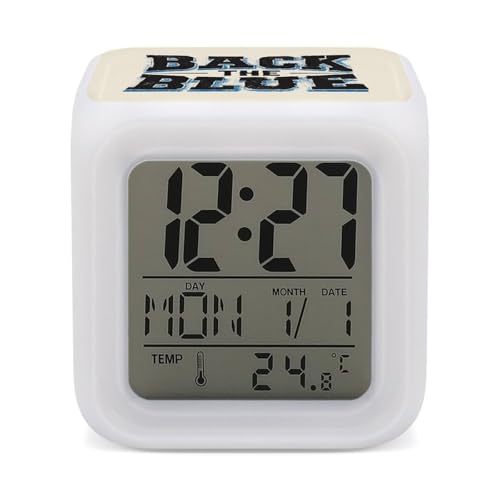 Image of Back The Blue Police Digital Alarm Clock with Temperature Calendar 7 Change Color Lights Funny Night Light
