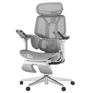 Hbada E3 Pro Sedia Ufficio Ergonomica, Sistema Lombare Dinamico a 3 Zone, Braccioli Regolabili 6D, Testiera con Regolazione 4D, Grigio con Poggiapiedi