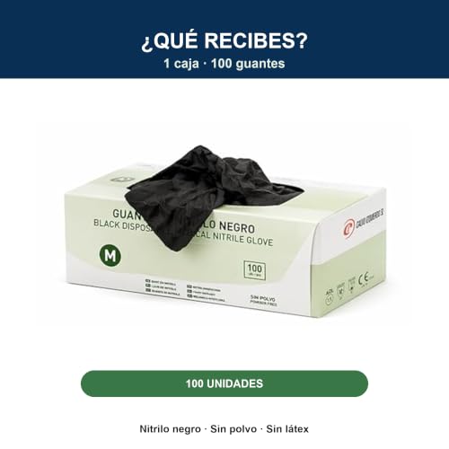 Miniatura 7 de Guantes Nitrilo Negro 100 Uds Dispositivo Médico Clase I Epi Cat. Iii Sin Polvo Sin Látex En455 En374 Astm F1671 Multiuso Sanitario Laboratorio Talla M L Negro, L
