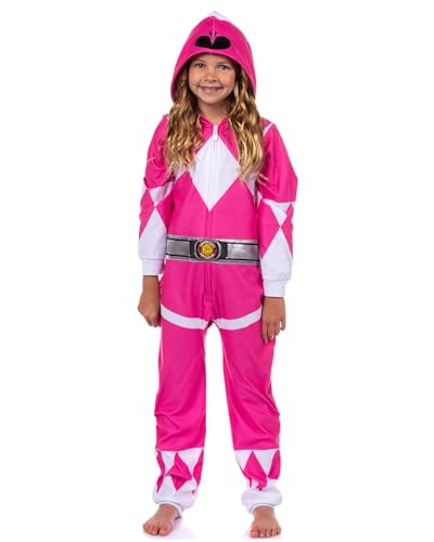 Mighty Morphin Power Rangers Union Suit Kids Hooded Pajama (Pink 7/8)