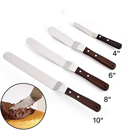 Eem offset dritto torta spatola professionale in acciaio INOX, set di 4- decora glassa spatole, 10,2 - 15,2 cm -8 "-10" flessibile resistente lama, manico in legno per una facile presa