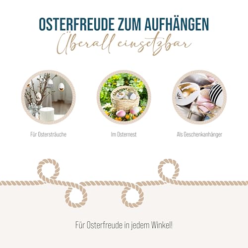 Ostereier-Anhänger, 6er Set: Kleine Osteranhänger aus Plastik, Osterdeko zum Aufhängen, Deko Ostern, Für Osterstrauch, Mit Osterhasen, Schwarz, Weiß & Gold, Modern, Indoor Osterschmuck hängend, 6 cm