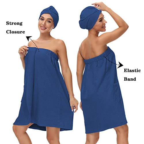 Verve Jelly Women's Bath Shower Wrap Towel Dress Adjustable Closure Lightweight Knee Length Body Wraps Blue L - Image 2