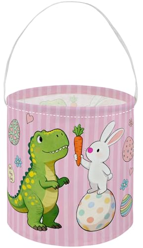 Image of Essme Easter Dinosaur Basket,Kids Easter Basket for Dinosaurs Decor,Dinosaurs Baskets,Gifts for Girls and Boys,Book Bins Empty.(Pink Dinosaur)