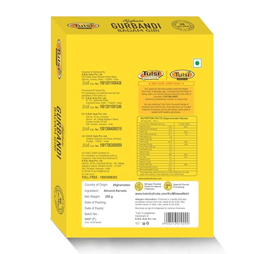 Image of Tulsi Badam Giri Gurbandi Shahi Raw Almonds 250g