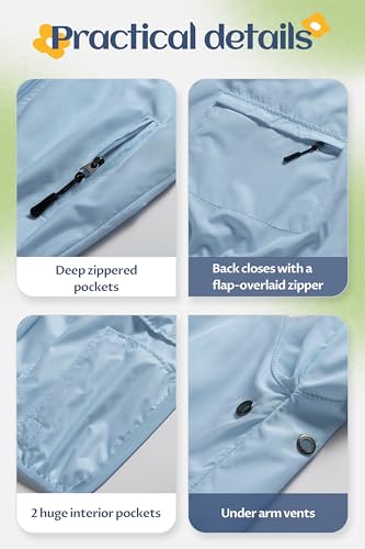 Image of CREATMO US Boys Girls Rain Coat Kids Reflective Cycling Jacket Waterproof Packable Children Windbreaker With Removable Hood