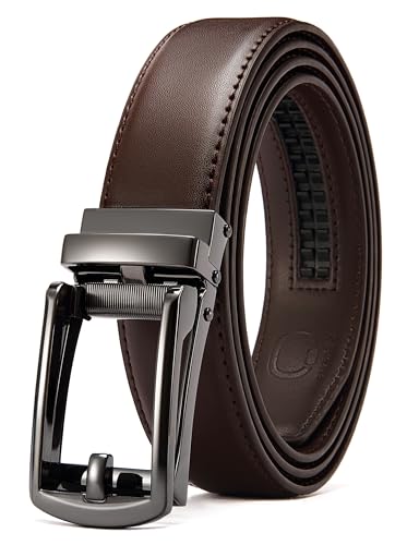 Image of Chaoren Leather Ratchet Belt 2 Pack Dress with Click Sliding Buckle 1 3 /8 inch in Gift Set Box - Adjustable Trim to Fit
