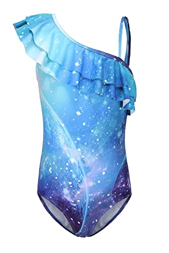 Image of Girls One Piece Swimsuits One Shoulder Ruffle Bathing Suit Kids Hawaiian Floral Swimwear 3-16 Years