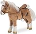 Götz 3401926 Cavallino Haflinger Fritz (altezza al garrese 27 cm) - cavallino flessibile di peluche alto 33 cm per bambole in piedi - con sella, briglie e coperta da picnic