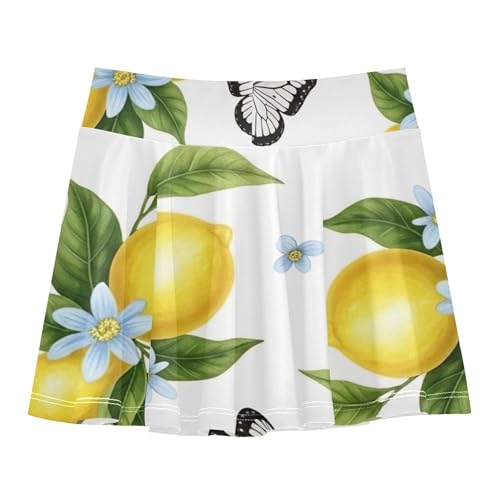 Floral Painted Yellow Lemons Athletic Shorts for Girls Skorts Toddlers Tennis Skirts Neon Little Girl 3t2