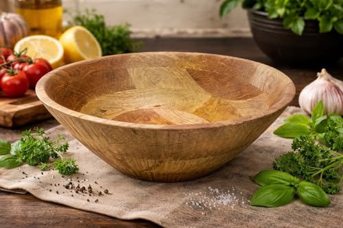 Image of Decorative Wooden Bowl | Natural Finish Fruit & Serving Bowl | Lite Brown Handcrafted Wooden Bowl for Home Decor & Kitchen