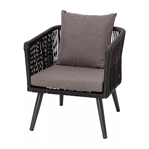 Image of DEVOKO Outdoor and Indoor 4 Seater Sofa with Center Table and Cushion Rope Chairs Set for Garden, Balcony (Black & Dark Grey)