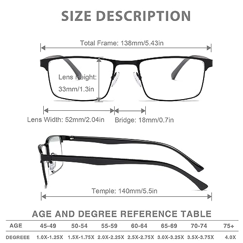 NaNaKo 3 Pack Reading Glasses for Men, Lightweight Blue Light Blocking Metal Frame Mens Readers