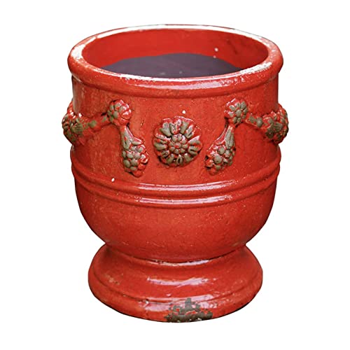 Maceta Maceta redonda de hormigón, maceta con orificio de drenaje, macetas decorativas, macetas grandes de cemento for plantas de interior y exterior Maceta simple moderna(Color:Red,Size:52cm)