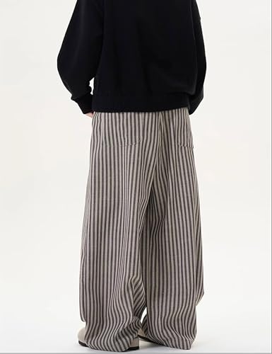 Men's Retro Wide Leg Pants Striped Loose Fit Elastic Waist Comfy Drawstring Casual Streetwear Lounge Trousers4