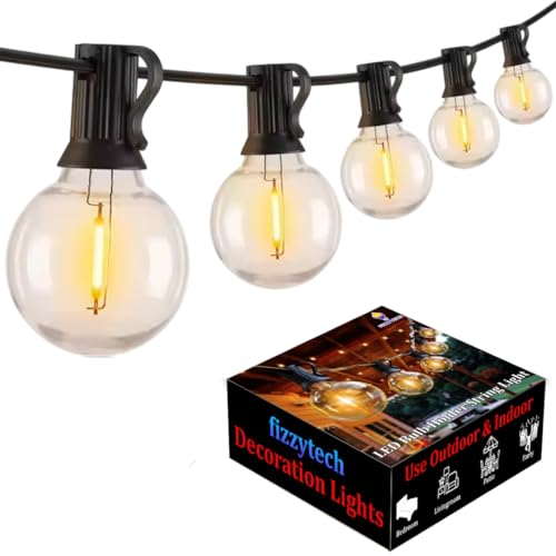 fizzytech Outdoor G40 LED Globe String Lights, 25 Feet 25 Bulb Light for Backyard Terrace Cafe Garden Balcony Party Decor Diwali Lights for Home