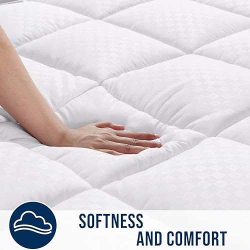 OLANLY Queen Quilted Fitted Mattress Pad – Soft Pillow Top Mattress Topper, Down Alternative Fill, Cooling Comfort Breathable Mattress Cover, Machine Washable Deep Pocket Mattress Protector, White - Image 4