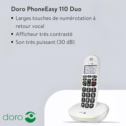 Téléphone Sans Fil DORO PhoneEasy 110 Duo – Configuration Duo, ID d'appelant - vue 9