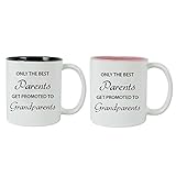 Only the Best Parents Get Promoted to Grandparents 11-Ounce White Sublimation Ceramic Coffee Mugs, Black/Pink