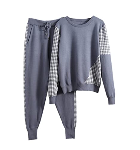 Pull carotte pantalon de sport femme ensemble chaud hiver taille unique gris bleu