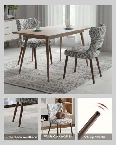 Image of Wooden Dining Chairs Set of 2, Farmhouse Dining Room Chairs with Solid Wood Legs, Mid Century Fabric Kitchen Chairs, Upholstered Chair for Restaurant & Cafe- Jacquard